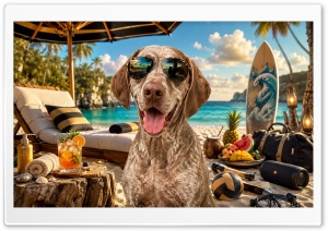 Braque du Bourbonnais Dog on the Beach 4K UHD Wallpaper for Widescreen and UltraWide Desktop, UltraHD TV, Smartphone, Tablet