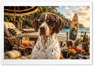 Braque Francais Pyrenean Dog on the Beach 4K UHD Wallpaper for Widescreen and UltraWide Desktop, UltraHD TV, Smartphone, Tablet