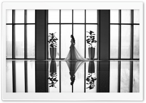 Bride, Pool, Reflection, Black and White Ultra HD Wallpaper for 4K UHD Widescreen desktop, tablet & smartphone