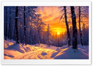 Bright Sunrise, Winter Landscape Art Ultra HD Wallpaper for 4K UHD Widescreen Desktop, Lockscreen, Screensaver, TV, Tablet, Smartphone