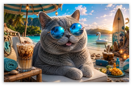 British Shorthair Cat on the Beach UltraHD Wallpaper for Widescreen 16:10 ;