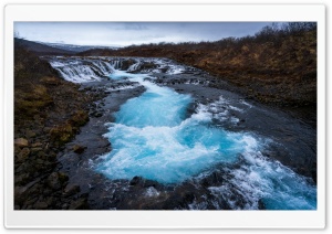 Bruarfoss Waterfall with Turquoise Glacial Waters in Iceland 4K UHD Wallpaper for Widescreen and UltraWide Desktop, UltraHD TV, Smartphone, Tablet