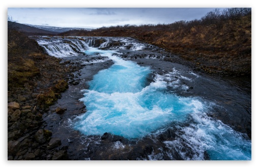 Bruarfoss Waterfall with Turquoise Glacial Waters in Iceland UltraHD Wallpaper for UHD 16:9 ; HD 16:9 ; UltraWide 21:9 24:10 32:9 32:10 ; Widescreen 16:10 ; Fullscreen 3:2 ; Tablet 1:1 ; Mobile 9:16 ; Dual 16:10 16:9 ;
