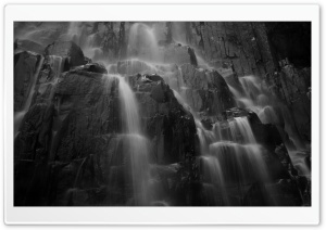 Brudslojan Waterfall Sweden Black and White 4K UHD Wallpaper for Widescreen and UltraWide Desktop, UltraHD TV, Smartphone, Tablet