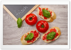 Bruschetta topped with Tomato, Parmesan, Basil Ultra HD Wallpaper for 4K UHD Widescreen desktop, tablet & smartphone