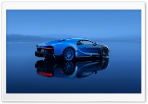 Bugatti, Chiron, Blue, Sports Car, Supercar, Rear View, Reflection 4K UHD Wallpaper for Widescreen and UltraWide Desktop, UltraHD TV, Smartphone, Tablet