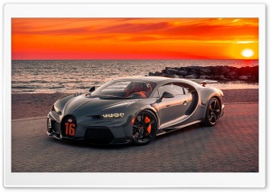 Bugatti Chiron V16, Sports Car, Sunset, Beach, Luxury 4K UHD Wallpaper for Widescreen and UltraWide Desktop, UltraHD TV, Smartphone, Tablet