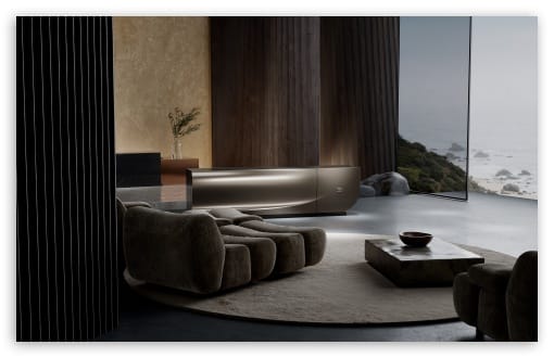 Bugatti Home Luxury Lounge With Ocean View UltraHD Wallpaper for UHD 16:9 ; HD 16:9 ; UltraWide 21:9 24:10 32:9 32:10 ; Widescreen 16:10 ; Tablet 1:1 ; Dual 16:10 16:9 ;