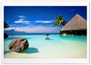 Bungalow In Blue Ocean Water Ultra HD Wallpaper for 4K UHD Widescreen desktop, tablet & smartphone