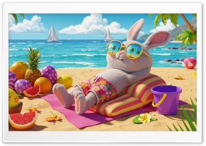Bunny, Summer, Vacation, Beach, Sea, Relaxing 4K UHD Wallpaper for Widescreen and UltraWide Desktop, UltraHD TV, Smartphone, Tablet