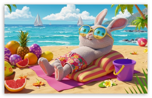 Bunny, Summer, Vacation, Beach, Sea, Relaxing UltraHD Wallpaper for UHD 16:9 ; HD 16:9 ; UltraWide 21:9 24:10 ; Widescreen 16:10 5:3 ; Fullscreen 4:3 5:4 3:2 ; Tablet 1:1 ;