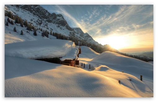 Cabin Covered In Snow UltraHD Wallpaper for HD 16:9 ; Widescreen 16:10 5:3 ;