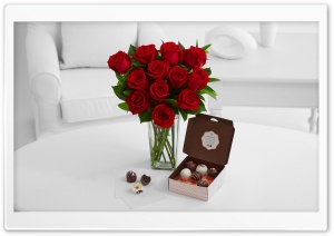 Cake Truffles and Red Roses Bouquet Ultra HD Wallpaper for 4K UHD Widescreen desktop, tablet & smartphone