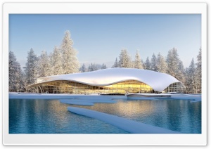 Calatrava Building in the Snow and Lake Ultra HD Wallpaper for 4K UHD Widescreen desktop, tablet & smartphone
