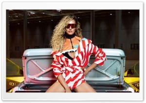 Candice Swanepoel in a Red-and-White Striped Outfit 4K UHD Wallpaper for Widescreen and UltraWide Desktop, UltraHD TV, Smartphone, Tablet