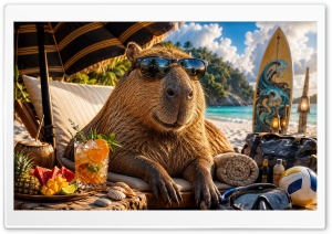 Capybara on the Beach 4K UHD Wallpaper for Widescreen and UltraWide Desktop, UltraHD TV, Smartphone, Tablet