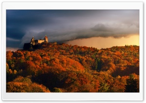 Castle, Forest, Autumn, Approaching Storm Ultra HD Wallpaper for 4K UHD Widescreen desktop, tablet & smartphone
