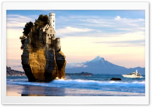 Castle On Cliff In Sea Ultra HD Wallpaper for 4K UHD Widescreen desktop, tablet & smartphone