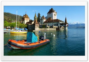 Castles Switzerland Boats Rivers Oberhofen Ultra HD Wallpaper for 4K UHD Widescreen Desktop, Lockscreen, Screensaver, TV, Tablet, Smartphone