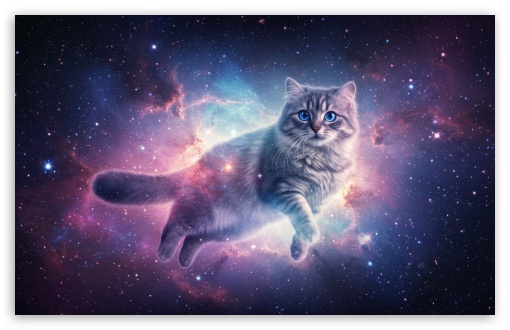 Cat, Cosmic Journey, Space, Stars, Fantasy, Ethereal UltraHD Wallpaper for HD 16:9 ; UltraWide 21:9 24:10 ; Widescreen 16:10 5:3 ; Fullscreen 4:3 5:4 3:2 ; Tablet 1:1 ; Mobile 9:16 9:19.5 9:20 10:16 2:3 3:5 3:4 ; Dual 4:3 5:4 ;