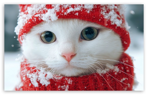 Cat Dressed for Winter UltraHD Wallpaper for UHD 16:9 ; HD 16:9 ; UltraWide 21:9 24:10 ; Widescreen 16:10 5:3 ; Fullscreen 4:3 5:4 3:2 ; Tablet 1:1 ; Mobile 9:16 10:16 2:3 3:5 3:4 ;