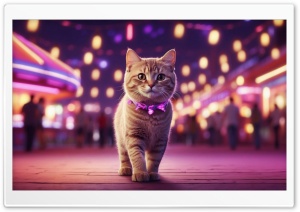 Cat, Stroll, City, Night Lights Ultra HD Wallpaper for 4K UHD Widescreen Desktop, Lockscreen, Screensaver, TV, Tablet, Smartphone