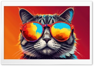 Cat, Sunglasses, Portrait, Digital Art 4K UHD Wallpaper for Widescreen and UltraWide Desktop, UltraHD TV, Laptop, Tablet, Smartphone