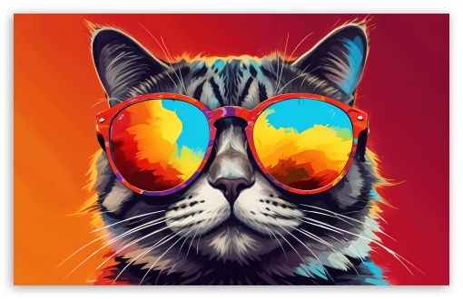 Cat, Sunglasses, Portrait, Digital Art UltraHD Wallpaper for UHD 16:9 ; HD 16:9 ; UltraWide 21:9 24:10 ; Widescreen 16:10 5:3 ; Fullscreen 4:3 5:4 3:2 ; Tablet 1:1 ;