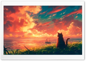 Cat, Sunset Ultra HD Wallpaper for 4K UHD Widescreen desktop, tablet & smartphone
