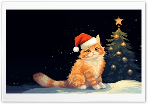 Cat with Christmas Hat Ultra HD Wallpaper for 4K UHD Widescreen Desktop, Lockscreen, Screensaver, TV, Tablet, Smartphone