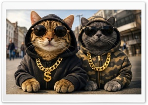 Cats Thug Life 4K UHD Wallpaper for Widescreen and UltraWide Desktop, UltraHD TV, Smartphone, Tablet