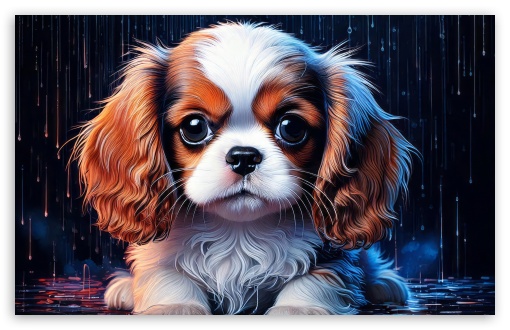 Cavalier King Charles Spaniel Puppy in the Rain Art UltraHD Wallpaper for UHD 16:9 ; HD 16:9 ; UltraWide 21:9 24:10 32:9 32:10 ; Widescreen 16:10 5:3 ; Fullscreen 4:3 5:4 3:2 ; Tablet 1:1 ; Mobile 9:16 9:19.5 9:20 10:16 2:3 3:5 3:4 ; Dual 16:10 5:3 16:9 4:3 5:4 3:2 ;