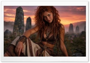 Celtic Red-haired Woman with Braids 4K UHD Wallpaper for Widescreen and UltraWide Desktop, UltraHD TV, Smartphone, Tablet