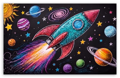 Chalkboard Space Rocket - Back to School UltraHD Wallpaper for UHD 16:9 ; HD 16:9 ; UltraWide 21:9 24:10 ; Widescreen 16:10 ; Tablet 1:1 ;
