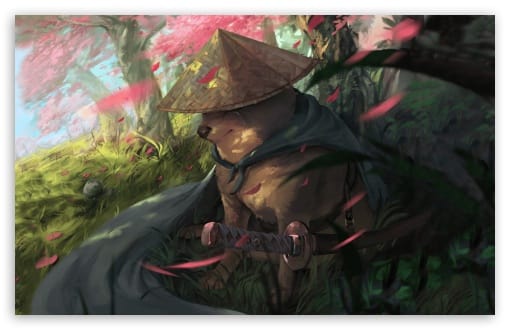 Cheems Doge Ronin Samurai Cherry Blossom Painting Art UltraHD Wallpaper for UHD 16:9 ; HD 16:9 ; UltraWide 21:9 24:10 32:9 32:10 ; Widescreen 16:10 ; Tablet 1:1 ; Mobile 9:16 9:19.5 9:20 ; Dual 16:10 16:9 ;