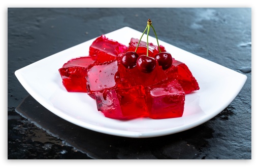 Cherries, Delicious, Dessert, Jelly, Summer, Sweet UltraHD Wallpaper for UHD 16:9 ; HD 16:9 ; UltraWide 21:9 24:10 ; Widescreen 16:10 5:3 ; Fullscreen 4:3 5:4 3:2 ; Dual 4:3 5:4 ;