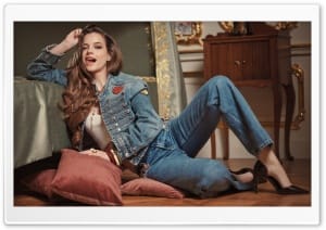 Chic Barbara Palvin in Denim Jacket and Jeans 4K UHD Wallpaper for Widescreen and UltraWide Desktop, UltraHD TV, Smartphone, Tablet