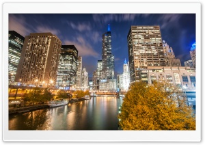 Chicago River, Night, Autumn Ultra HD Wallpaper for 4K UHD Widescreen desktop, tablet & smartphone