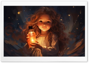 Child Girl, Night Light, Painting Ultra HD Wallpaper for 4K UHD Widescreen Desktop, Lockscreen, Screensaver, TV, Tablet, Smartphone