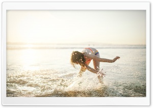 Child Girl Playing, Beach Fun, Water Splash, Summer Ultra HD Wallpaper for 4K UHD Widescreen desktop, tablet & smartphone