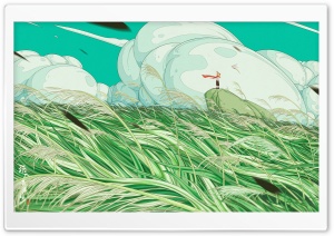 Child in a Windswept Grassland Illustration 4K UHD Wallpaper for Widescreen and UltraWide Desktop, UltraHD TV, Smartphone, Tablet