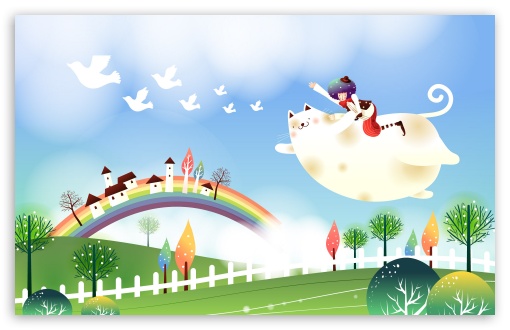 Childhood Fairytales Flying Cat UltraHD Wallpaper for 8K UHD TV 16:9 Ultra High Definition 2160p 1440p 1080p 900p 720p ; Widescreen 16:10 5:3 WHXGA WQXGA WUXGA WXGA WGA ; Fullscreen 4:3 5:4 3:2 UXGA XGA SVGA QSXGA SXGA DVGA HVGA HQVGA ( Apple PowerBook G4 iPhone 4 3G 3GS iPod Touch ) ; Mobile 3:5 3:4 - ;