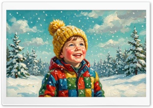 Childhood Happiness in the Heart of Winter 4K UHD Wallpaper for Widescreen and UltraWide Desktop, UltraHD TV, Smartphone, Tablet