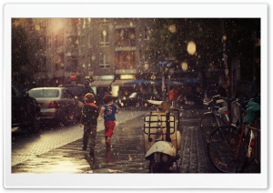 Children Running In The Rain Ultra HD Wallpaper for 4K UHD Widescreen desktop, tablet & smartphone