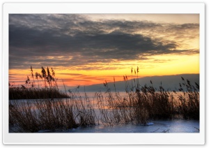 Chilly Sunset On Iced Over Utah Lake Ultra HD Wallpaper for 4K UHD Widescreen desktop, tablet & smartphone