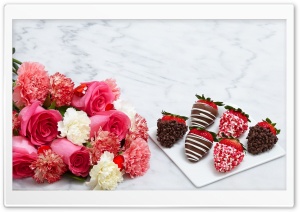 Chocolate Dipped Strawberries and Flowers Ultra HD Wallpaper for 4K UHD Widescreen desktop, tablet & smartphone