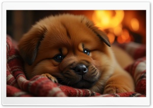 Chow Chow Puppy in a Cozy Blanket 4K UHD Wallpaper for Widescreen and UltraWide Desktop, UltraHD TV, Smartphone, Tablet