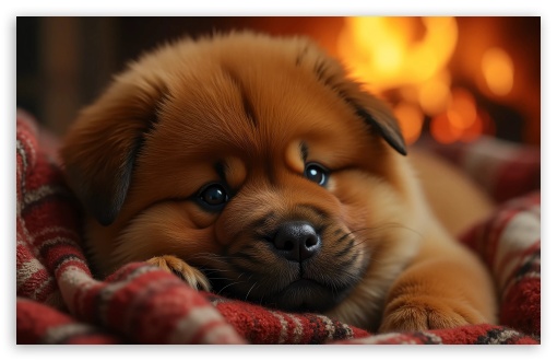 Chow Chow Puppy in a Cozy Blanket UltraHD Wallpaper for UHD 16:9 ; HD 16:9 ; UltraWide 21:9 24:10 ; Widescreen 16:10 5:3 ; Fullscreen 4:3 5:4 3:2 ; Tablet 1:1 ;