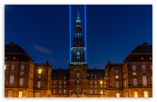 Christiansborg Palace Copenhagen at Night UltraHD Wallpaper for UHD 16:9 ; HD 16:9 ; UltraWide 21:9 24:10 ; Widescreen 16:10 ; Tablet 1:1 ; Mobile 9:16 9:19.5 9:20 9:21 9:22 ;