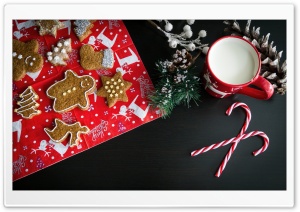Christmas Gingerbread Biscuits, Milk Mug, Candycanes Ultra HD Wallpaper for 4K UHD Widescreen desktop, tablet & smartphone